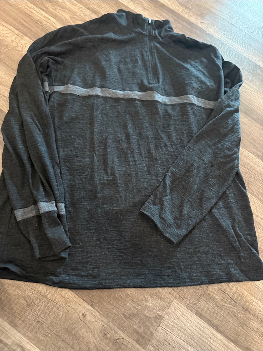 ibex Men's Dark Gray Quarter-Zip Pullover with Light Gray Stripe